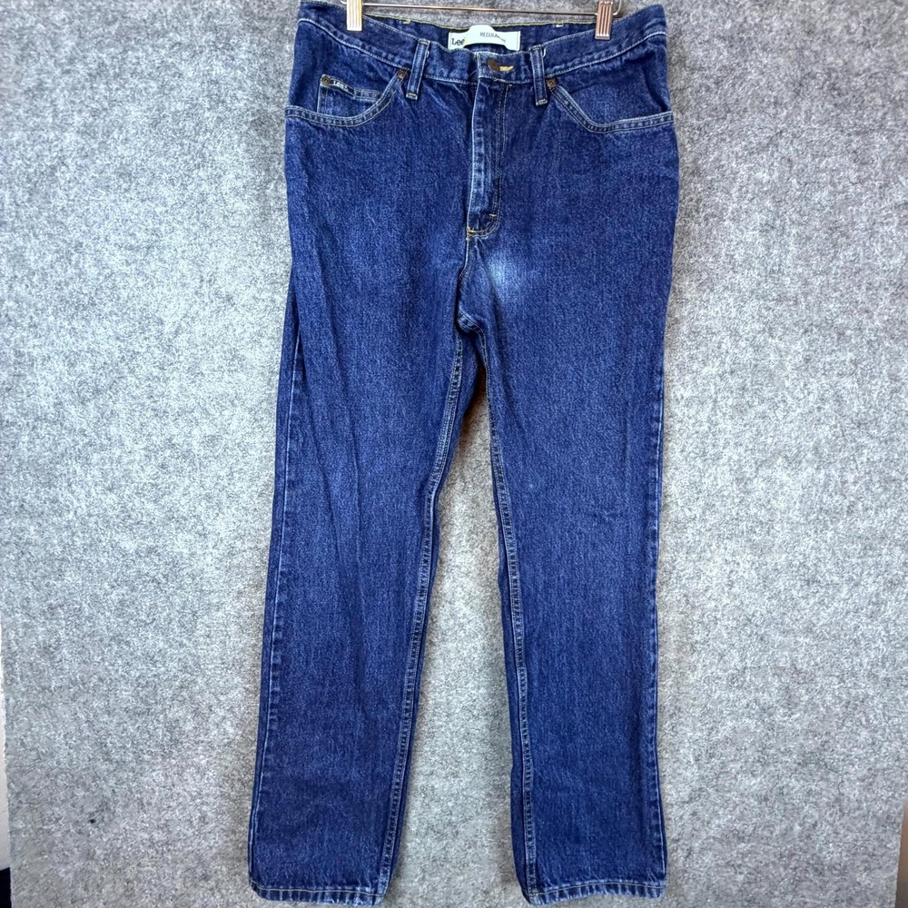 Lee Jeans Mens 34 Blue Denim Cotton Travel Mid Rise Regular Fit Straight Leg